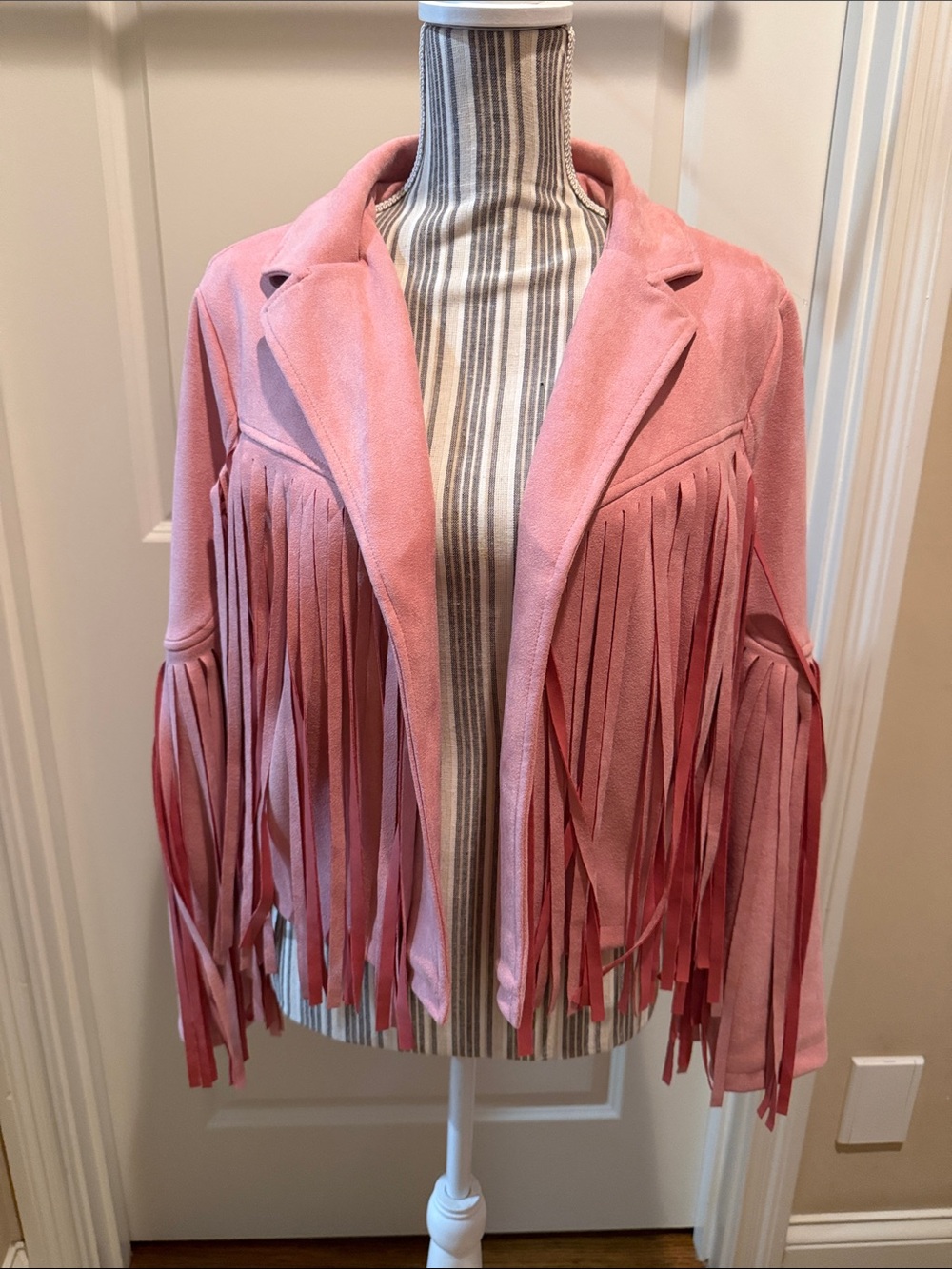 Fringed Pink Suede Jacket for Women